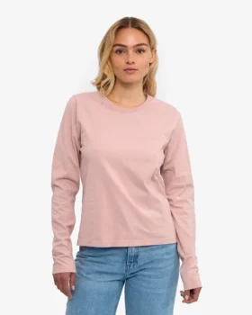 Camiseta de manga larga orgánica para mujer – Rosa descolorido