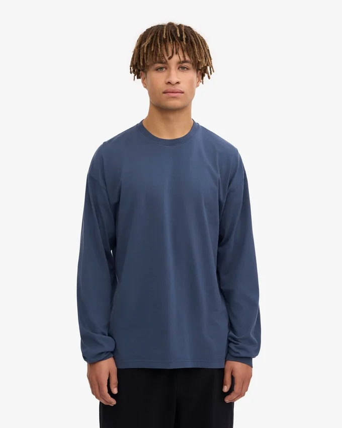Camiseta de manga larga oversize de algodón orgánico - Azul petróleo