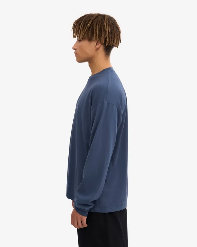 Camiseta de manga larga oversize de algodón orgánico - Azul petróleo