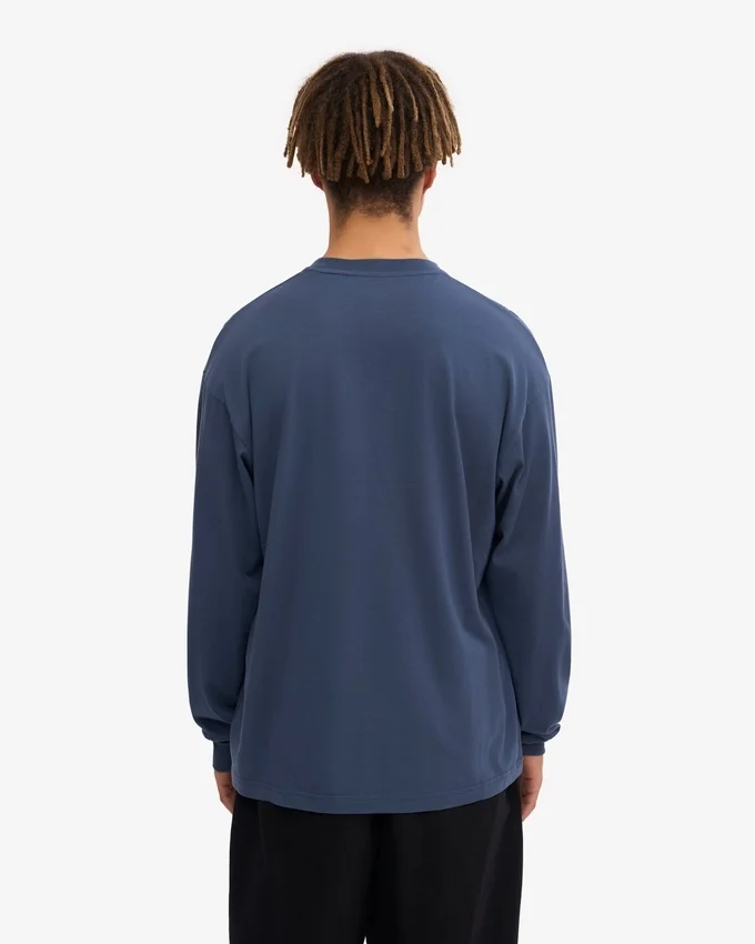 Camiseta de manga larga oversize de algodón orgánico - Azul petróleo