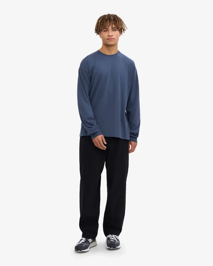 Camiseta de manga larga oversize de algodón orgánico - Azul petróleo
