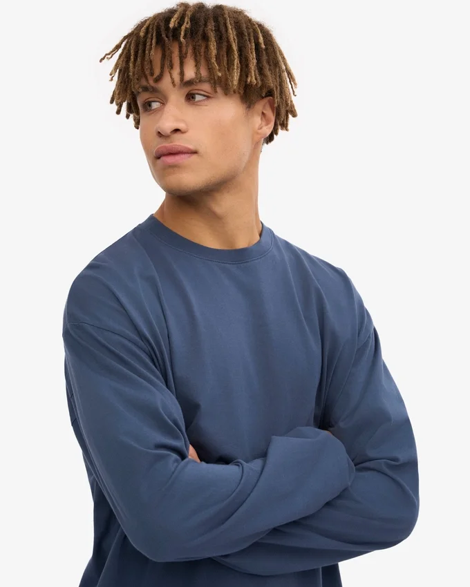 Camiseta de manga larga oversize de algodón orgánico - Azul petróleo