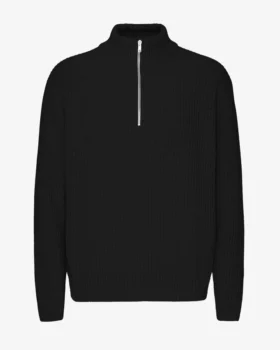 Camiseta de merino con jerséu de media cremallera - Negro intenso