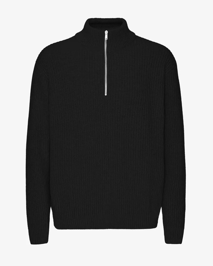 Camiseta de merino con jerséu de media cremallera - Negro intenso