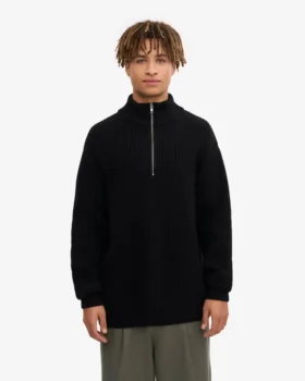 Camiseta de merino con jerséu de media cremallera – Negro intenso