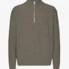 Camiseta de merino con jerséu de media cremallera - Verde oliva apagado