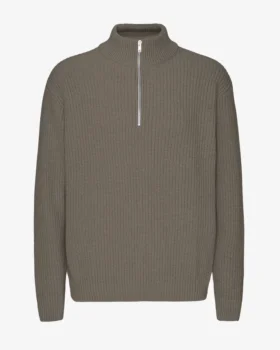 Camiseta de merino con jerséu de media cremallera - Verde oliva apagado