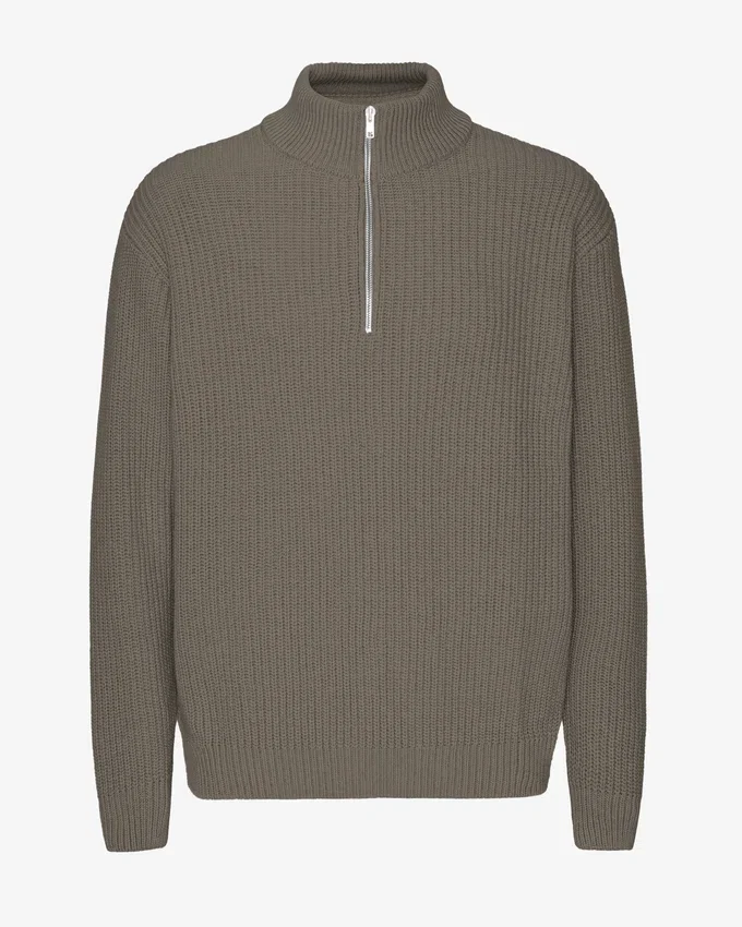 Camiseta de merino con jerséu de media cremallera - Verde oliva apagado