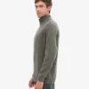 Camiseta de merino con jerséu de media cremallera - Verde oliva apagado