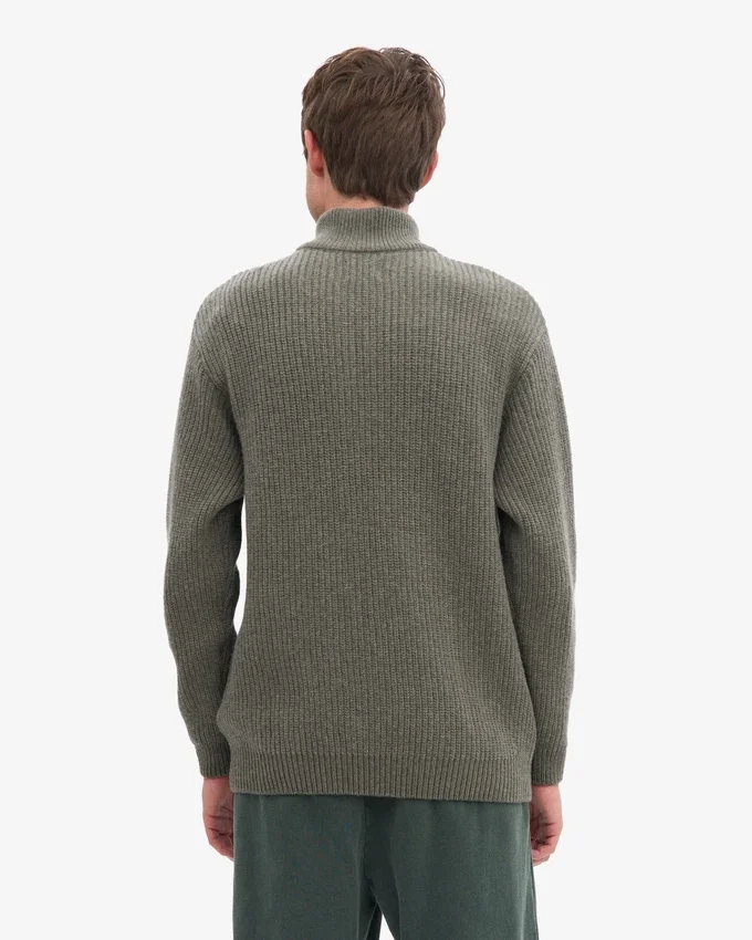 Camiseta de merino con jerséu de media cremallera - Verde oliva apagado