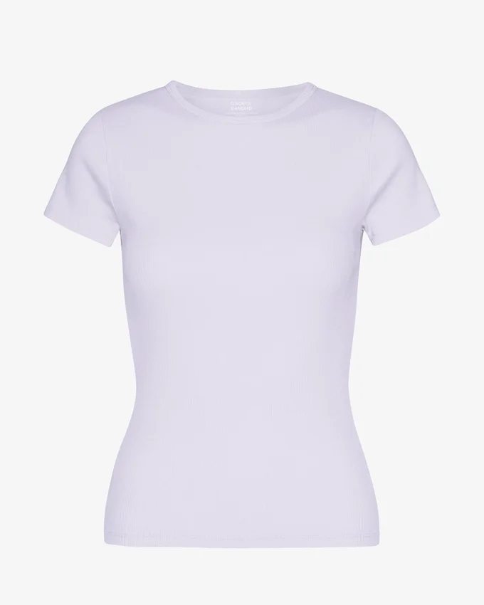 Camiseta de punto acanalado de algodón orgánico - Lavanda suave