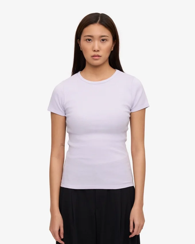 Camiseta de punto acanalado de algodón orgánico - Lavanda suave
