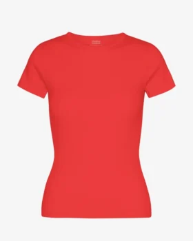 Camiseta de punto acanalado de algodón orgánico - Rojo mandarina