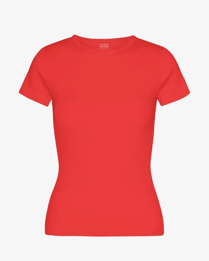 Camiseta de punto acanalado de algodón orgánico - Rojo mandarina