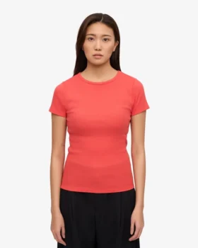 Camiseta de punto acanalado de algodón orgánico – Rojo mandarina