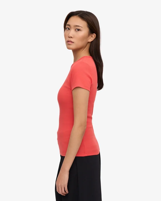 Camiseta de punto acanalado de algodón orgánico - Rojo mandarina