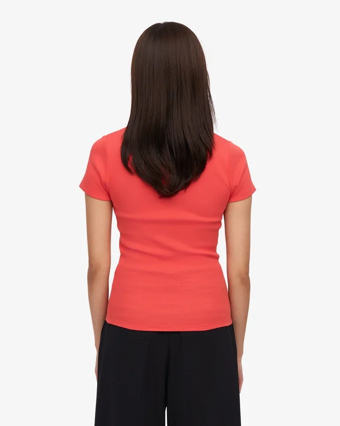 Camiseta de punto acanalado de algodón orgánico - Rojo mandarina