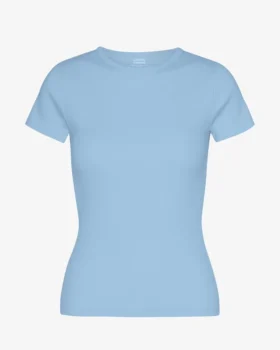 Camiseta de punto acanalado orgánica - Azul mar