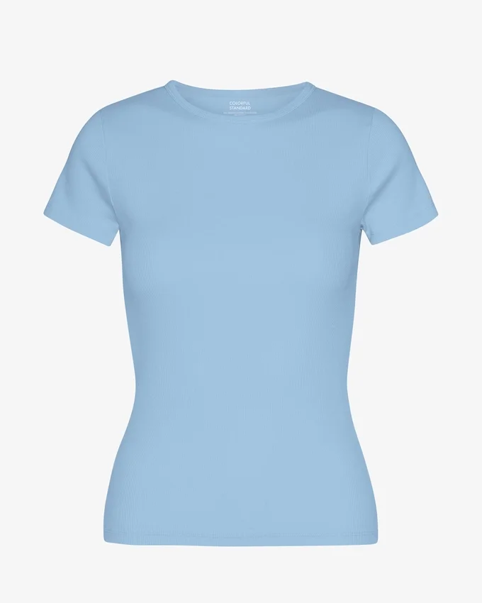 Camiseta de punto acanalado orgánica - Azul mar