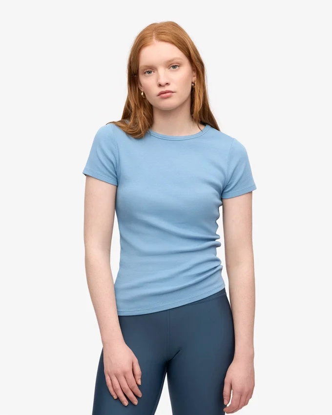 Camiseta de punto acanalado orgánica - Azul mar