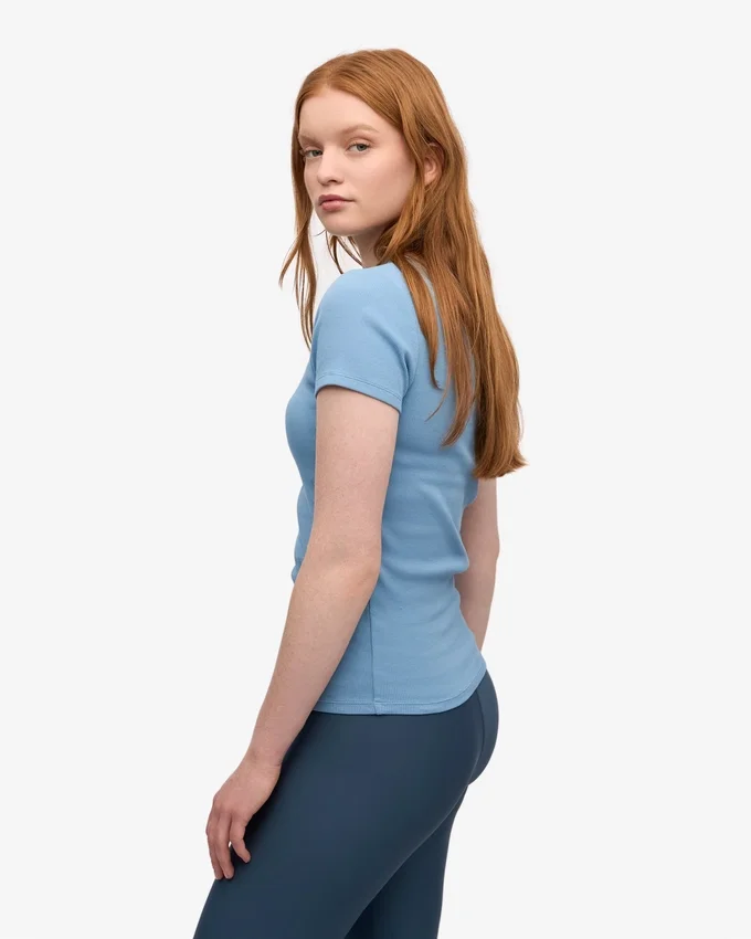 Camiseta de punto acanalado orgánica - Azul mar