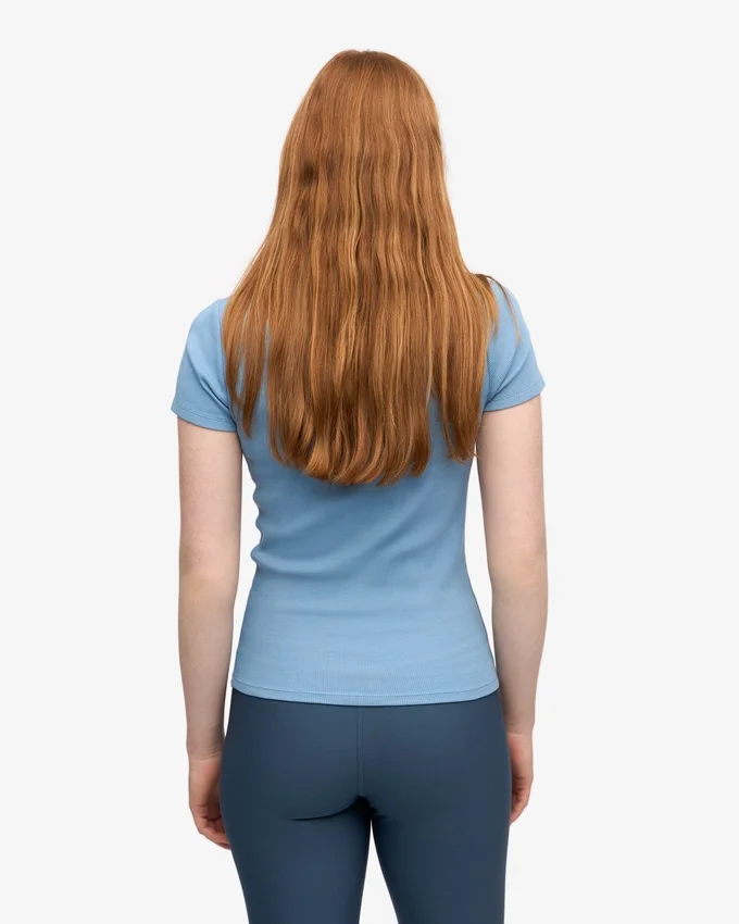 Camiseta de punto acanalado orgánica - Azul mar