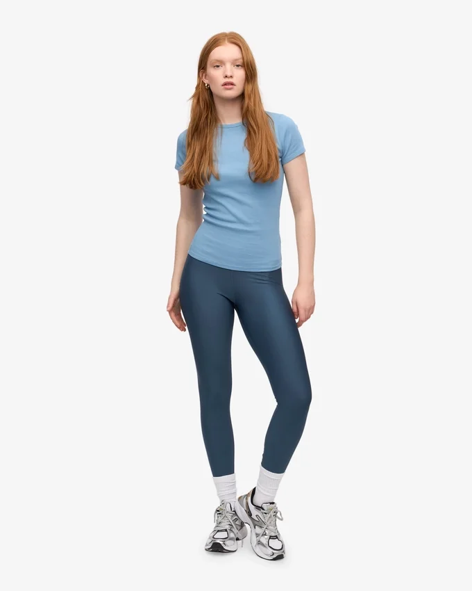 Camiseta de punto acanalado orgánica - Azul mar