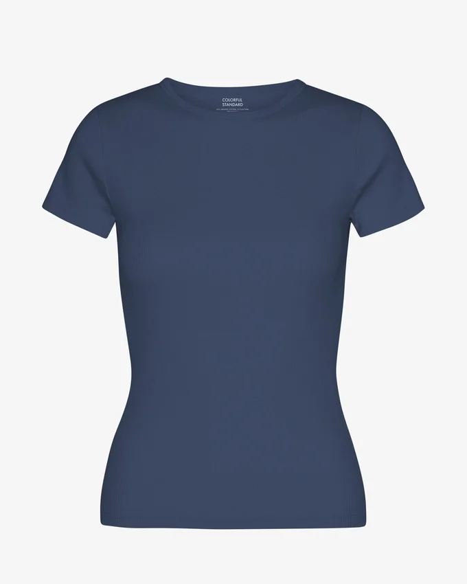 Camiseta de punto acanalado orgánica - Azul petróleo