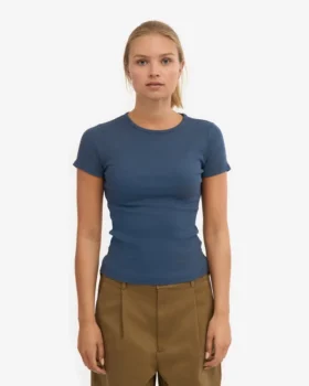 Camiseta de punto acanalado orgánica – Azul petróleo