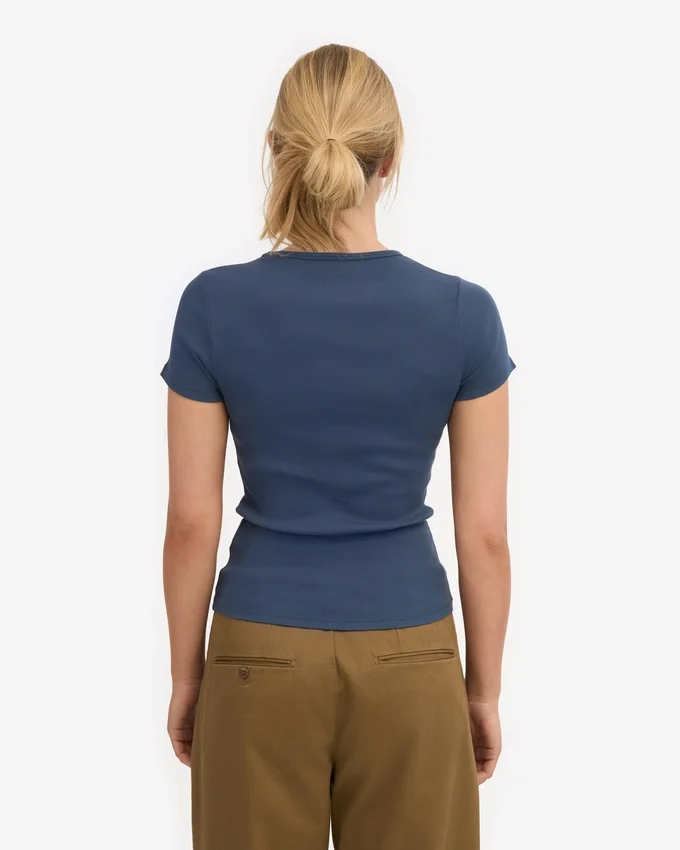 Camiseta de punto acanalado orgánica - Azul petróleo