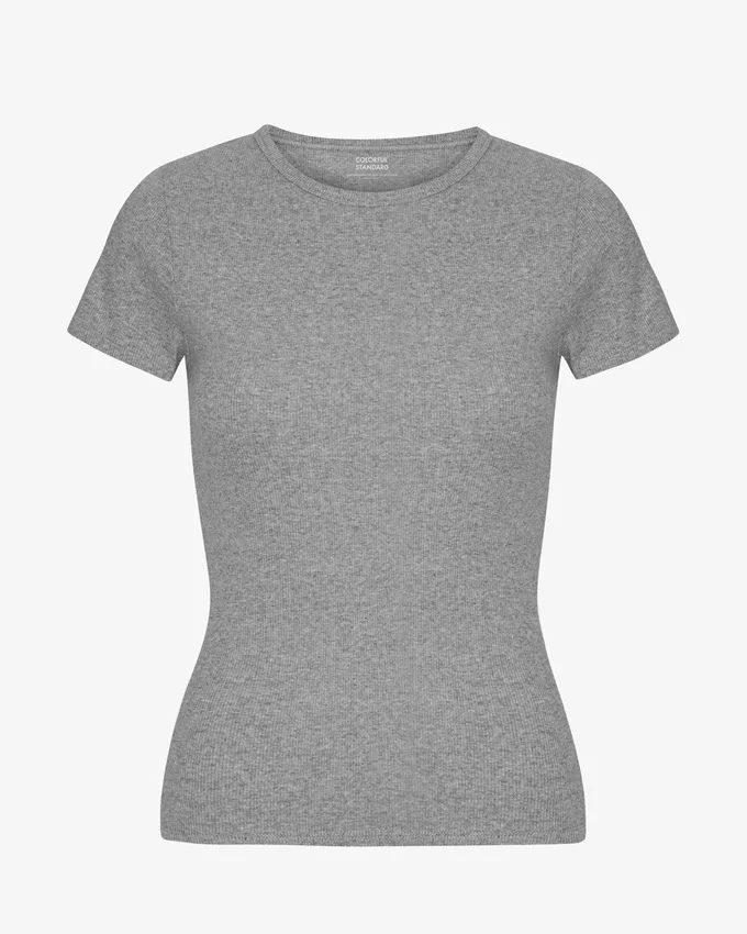 Camiseta de punto acanalado orgánica - Gris jaspeado