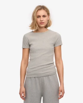 Camiseta de punto acanalado orgánica – Gris jaspeado