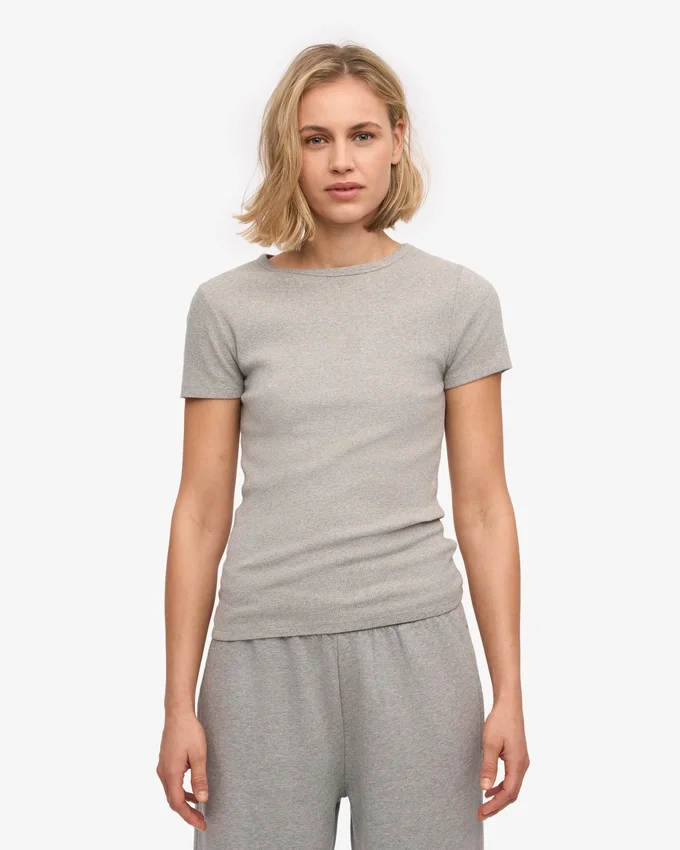 Camiseta de punto acanalado orgánica - Gris jaspeado