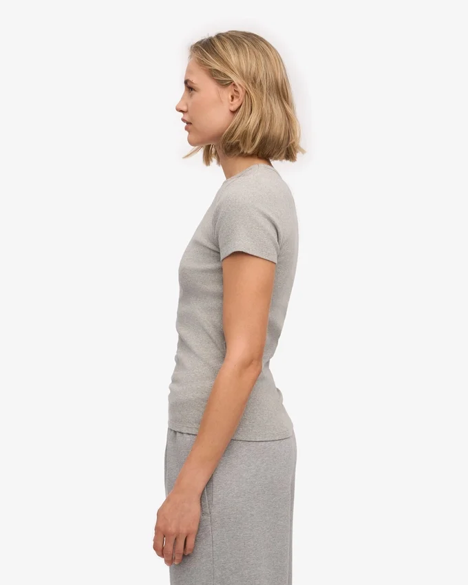Camiseta de punto acanalado orgánica - Gris jaspeado