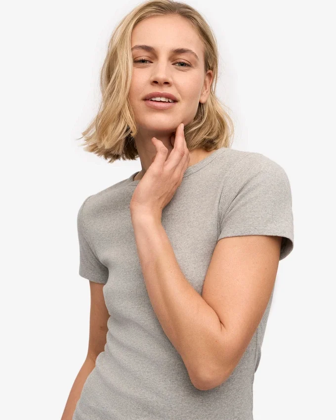 Camiseta de punto acanalado orgánica - Gris jaspeado
