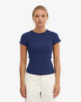 Camiseta de punto elástico orgánica – Azul marino