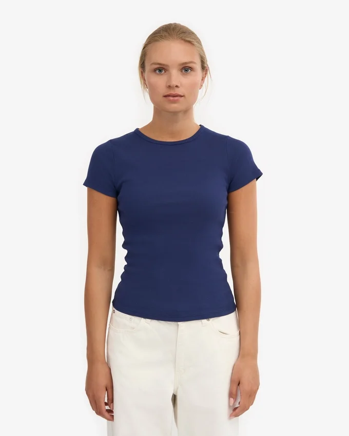 Camiseta de punto elástico orgánica - Azul marino