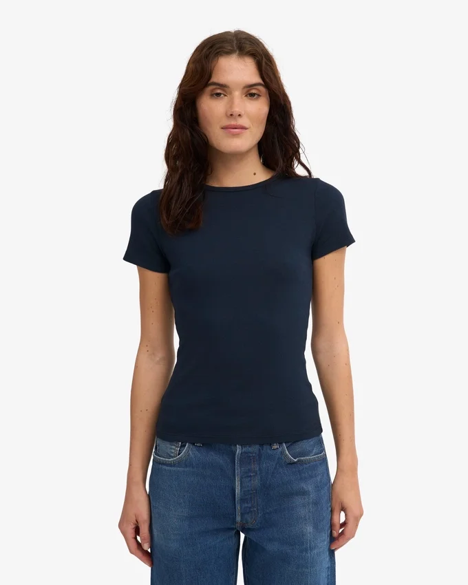 Camiseta de punto elástico orgánica - Azul marino