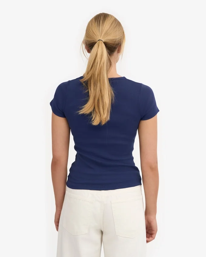 Camiseta de punto elástico orgánica - Azul marino