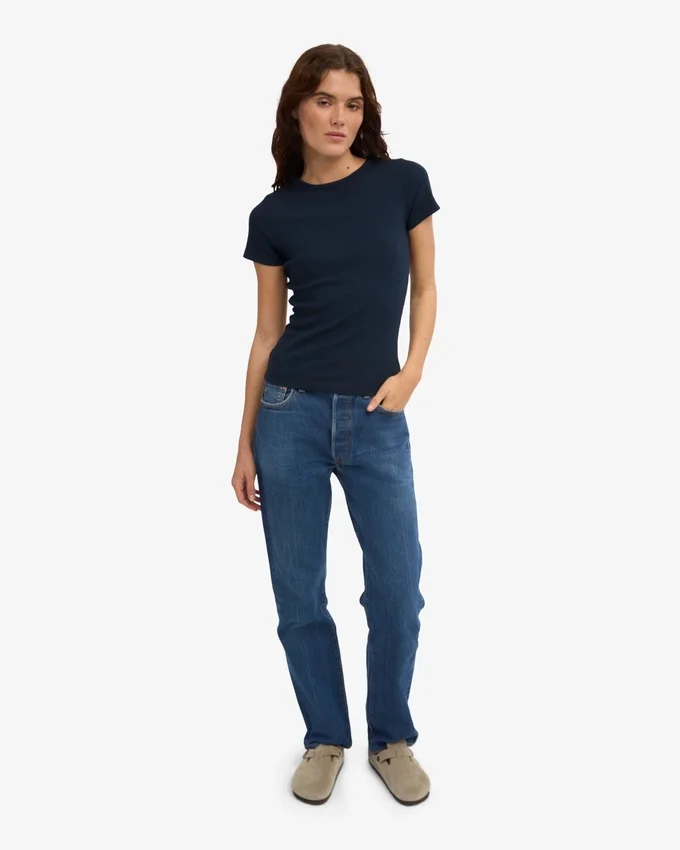 Camiseta de punto elástico orgánica - Azul marino