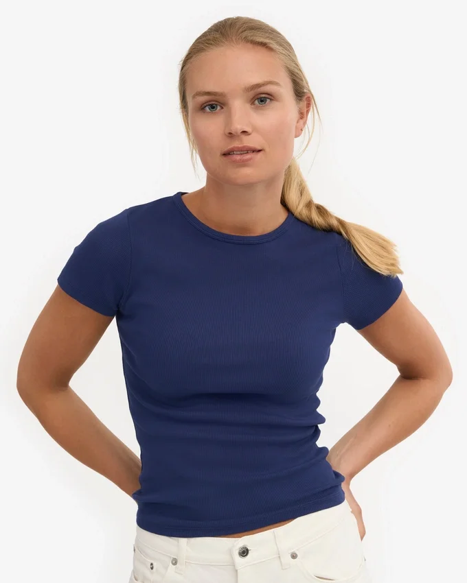 Camiseta de punto elástico orgánica - Azul marino