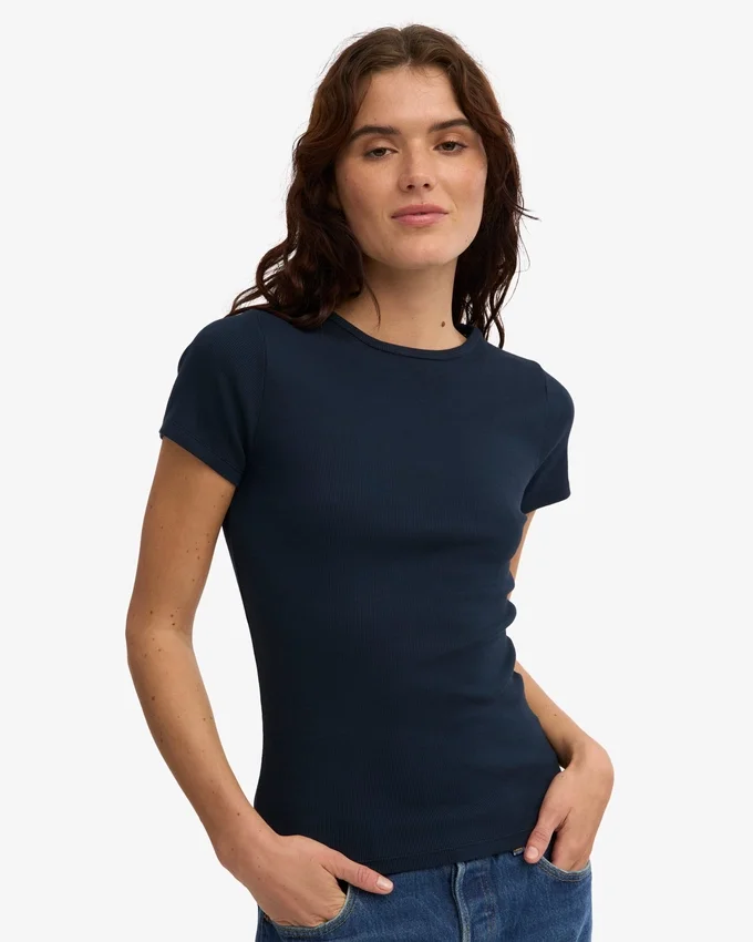 Camiseta de punto elástico orgánica - Azul marino