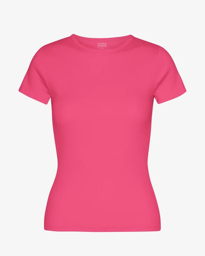 Camiseta de punto elástico orgánica - Rosa chicle