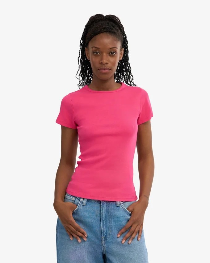 Camiseta de punto elástico orgánica - Rosa chicle