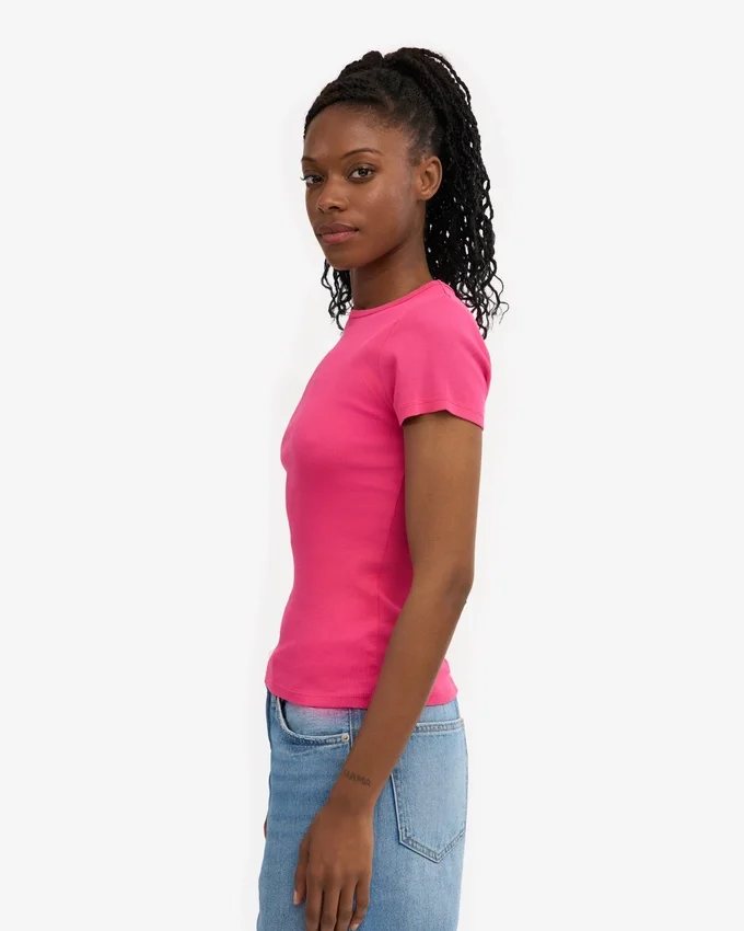 Camiseta de punto elástico orgánica - Rosa chicle