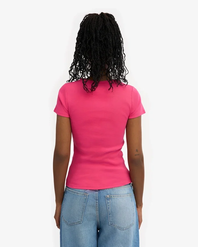 Camiseta de punto elástico orgánica - Rosa chicle