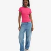 Camiseta de punto elástico orgánica - Rosa chicle