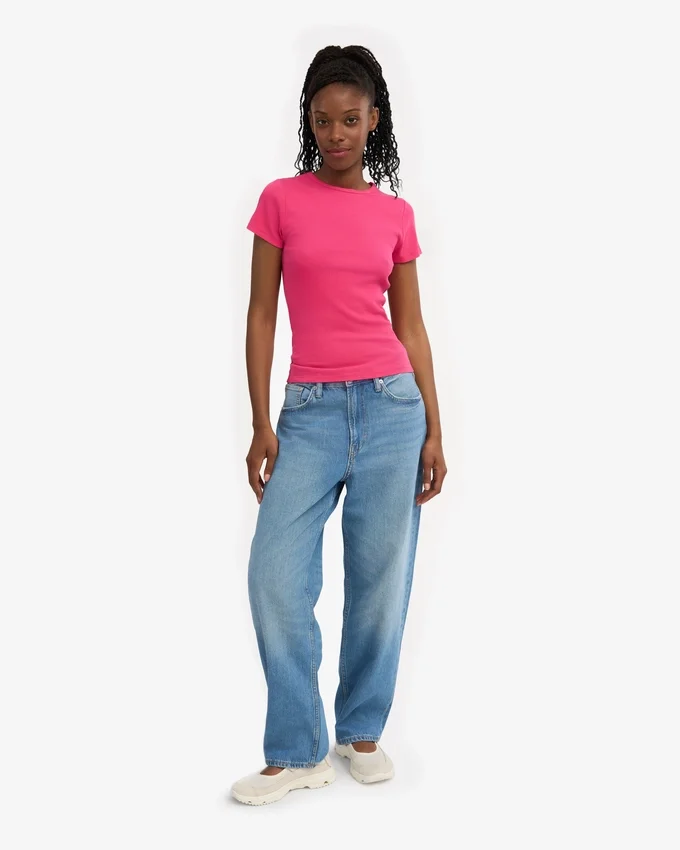 Camiseta de punto elástico orgánica - Rosa chicle