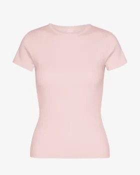 Camiseta de punto elástico orgánica - Rosa descolorido