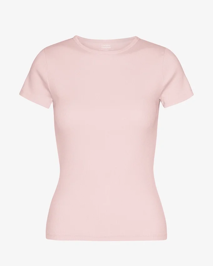 Camiseta de punto elástico orgánica - Rosa descolorido